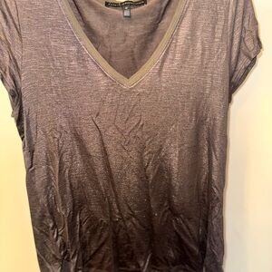 White House Black Market Shimmering Brown V-Neck Top
